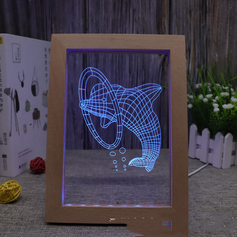 Solid Wood Colorful Remote Control Photo Frame Lights Multiple Images Creative Gifts - One Red Hill